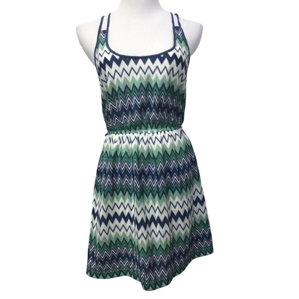D Closet Dress Womens Medium Skater Blue Green White